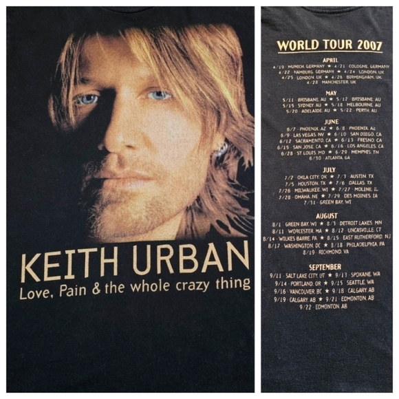 Hank Evie Other - Keith Urban World Tour 2007 Short Sleeve Graphic TShirt Size S